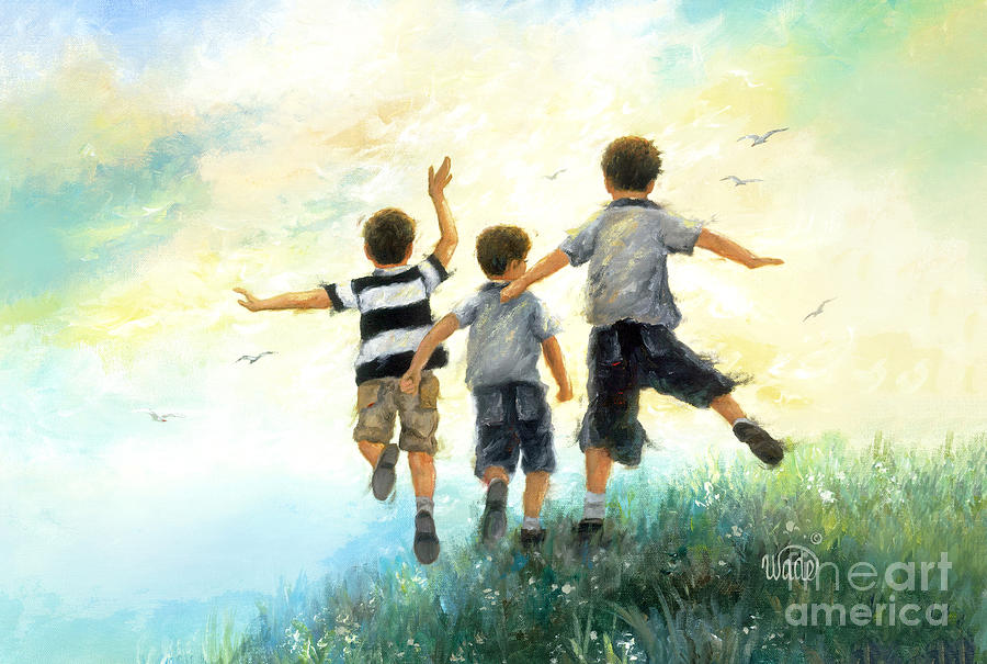 Three Brothers Painting - Three Brothers Leaping by Vickie Wade