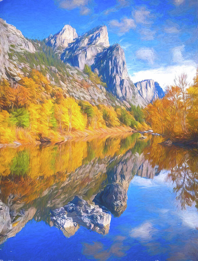 Mountain Painting - Three Brothers Yosemite Painting by John Straton