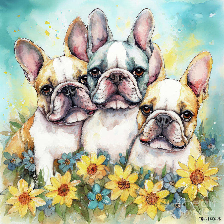 Three Bulldog Buddies Painting by Tina LeCour