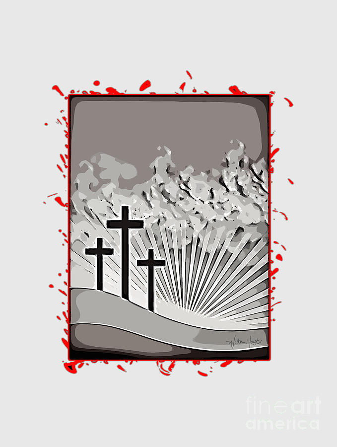 Three Calvary Crosses with Blood Digital Art by Walter Herrit
