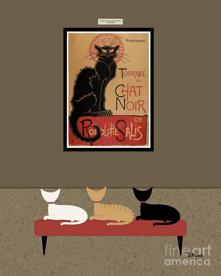 Three Cats Admire Le Chat Noir Digital Art by Donna Mibus