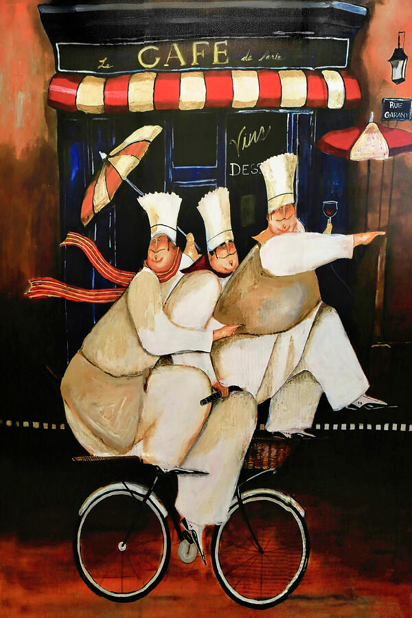 Transportation Photograph - Three Chefs on a Bike by Donna Kennedy