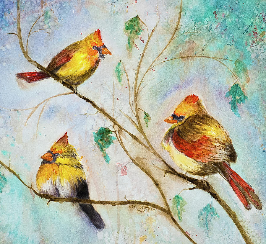 Three chicks Painting by Lee Beuther