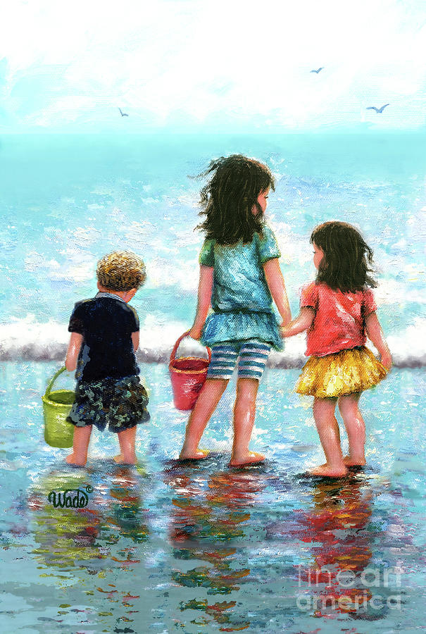 Children Playing Art Print Kids Summer Time Wall Art, Three Children, Lake  Paintings, Three Children, Sisters Brother, Vickie Wade Art 