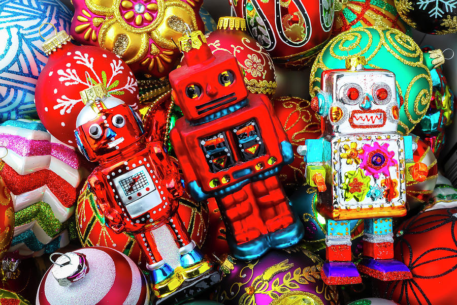 Three Christmas Robots Photograph by Garry Gay