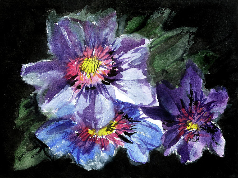 Three Clematis Flowers Painting by Masha Batkova