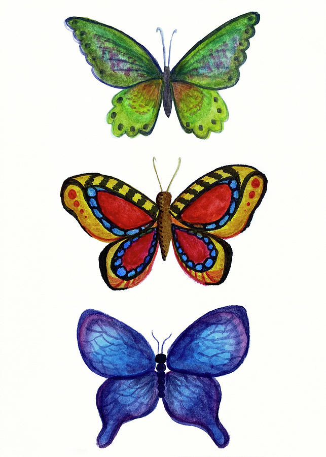 Three Colorful Butterflies Painting by Deborah League
