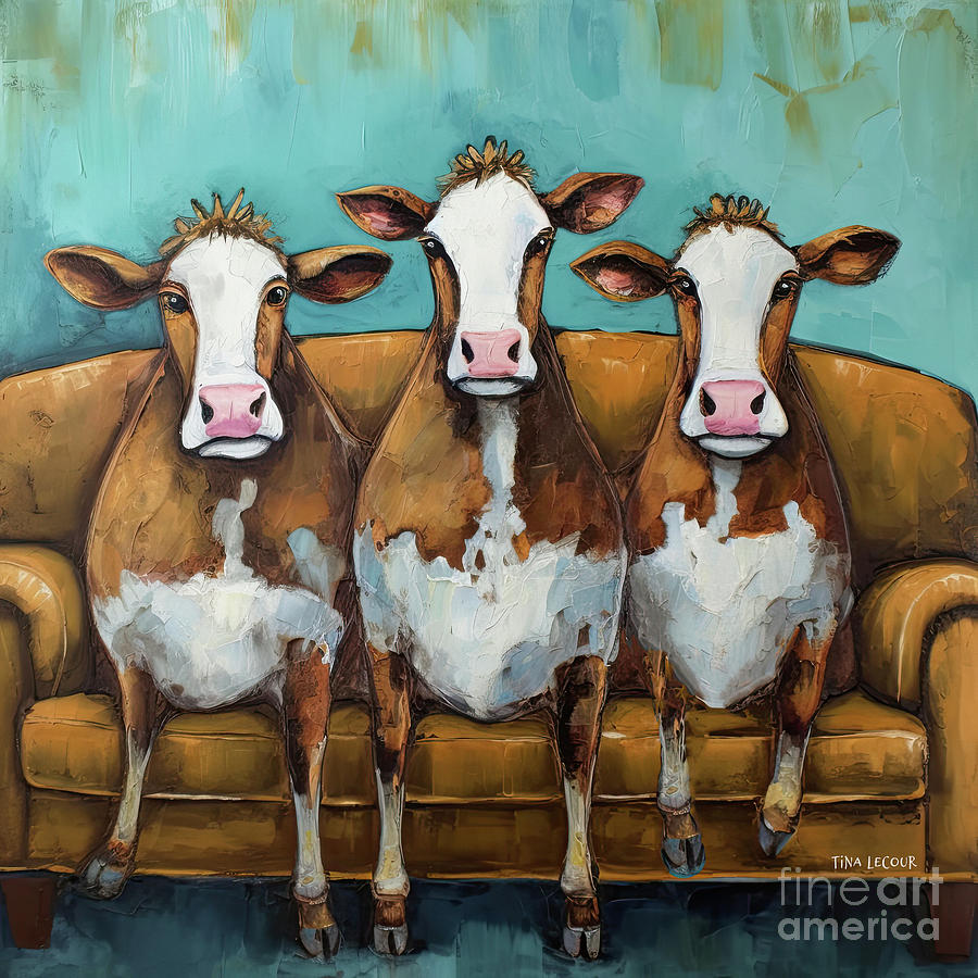 Three Comfy Cows Painting by Tina LeCour
