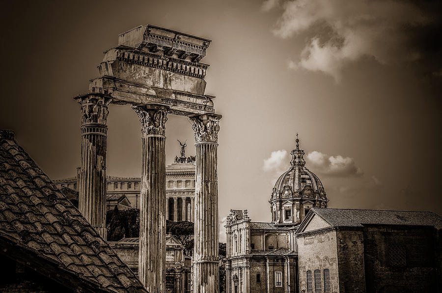 Three Corinthian Columns in the Roman Forum Photograph by Rebecca Herranen
