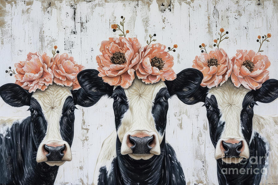 Three Country Cows Painting by Tina LeCour