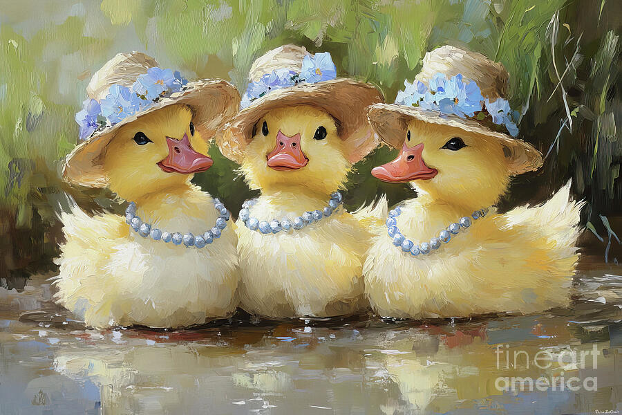 Three Country Ducklings Painting by Tina LeCour Three Country Ducklings Painting by Tina LeCour