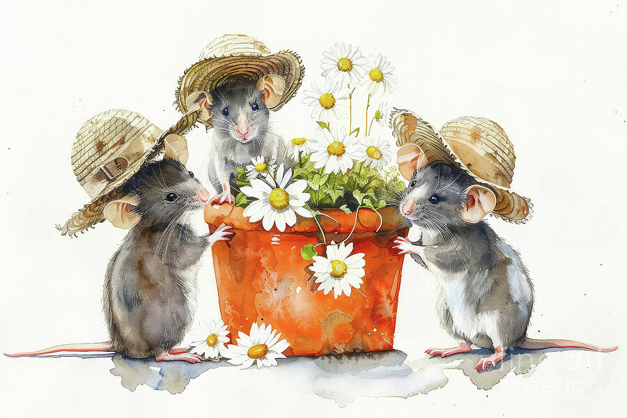 Three Country Mice Painting by Tina LeCour Three Country Mice Painting by Tina LeCour