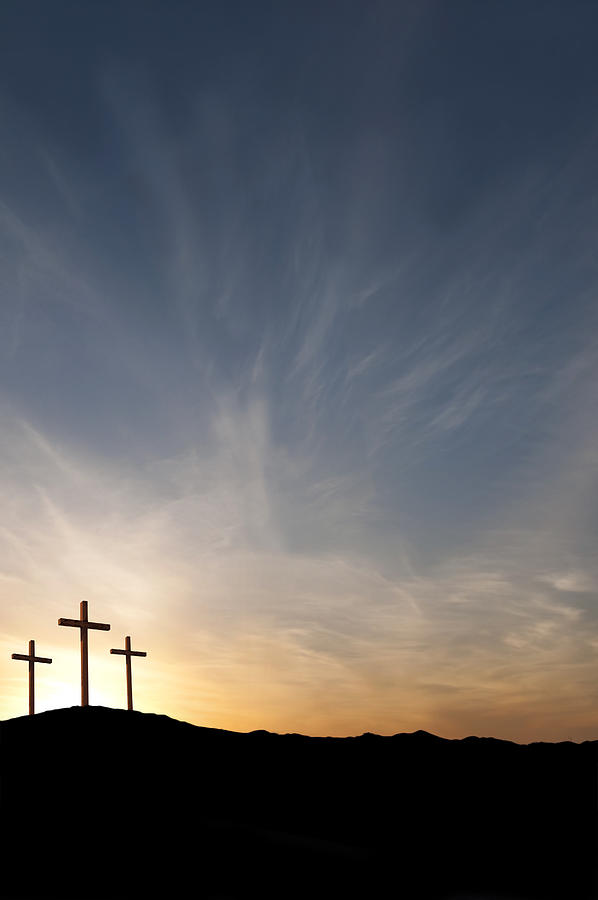 Three Crosses on Good Friday With Dramatic Sunset- Copy Photograph by Wwing