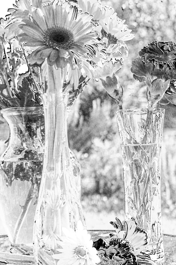 Three Crystal Vases and Flowers  Photograph by W Craig Photography
