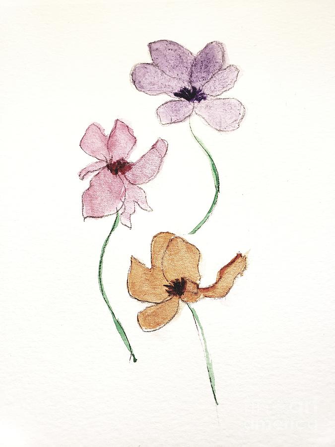 Three Dancing Flowers Painting by Margaret Welsh Willowsilk
