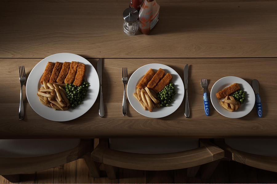 Three Different Sized Portions Of Food On Plate Photograph by Martin Poole