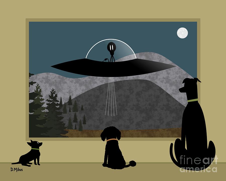 Three Dogs Spy Alien Aircraft Digital Art by Donna Mibus