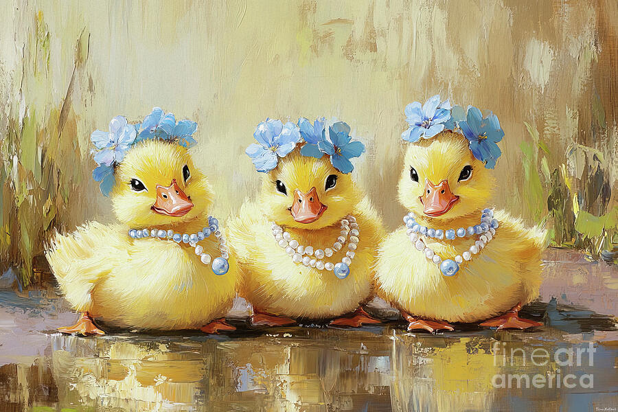 Three Dolled Up Ducklings 2 Painting by Tina LeCour Three Dolled Up Ducklings 2 Painting by Tina LeCour