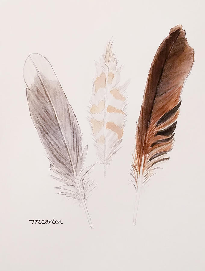 Three Feathers Painting by M Carlen