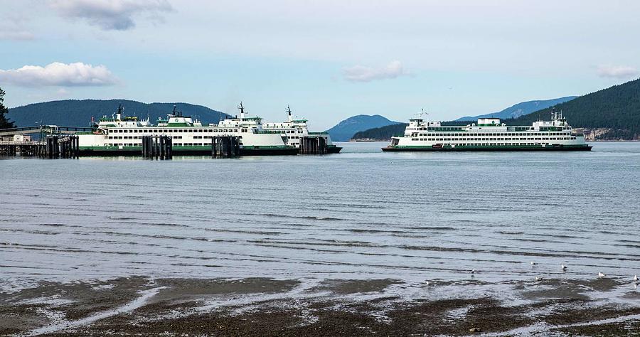 Three Ferries at Anacortes Photograph by Tom Cochran