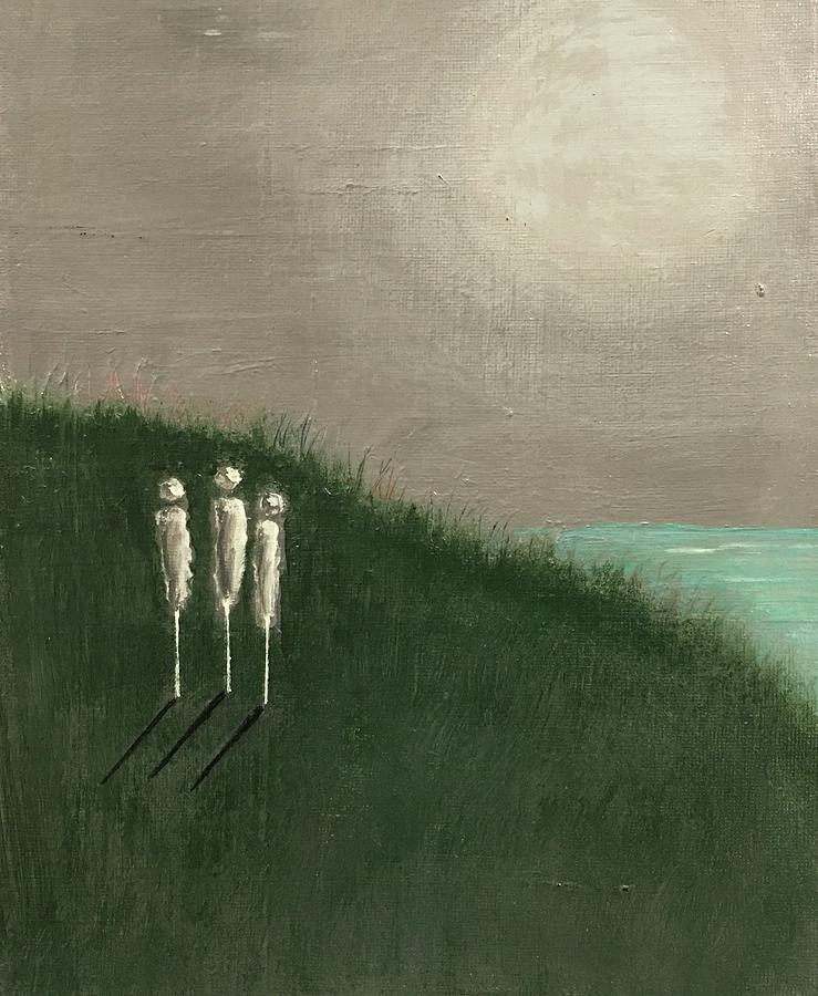 Three Figures Watching and Waiting II Painting by Laura Olderman | Fine ...