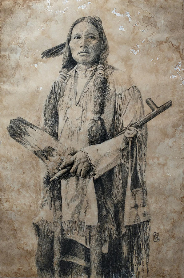Cheyenne Drawing - Three Finger -Cheyenne Chief by Debra Jones