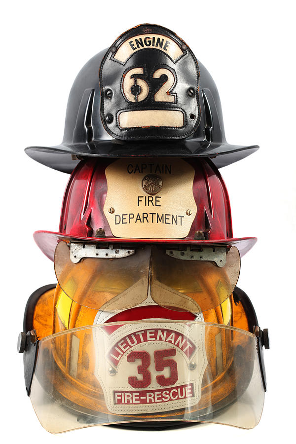 Three firefighters helmets Photograph by Valerie Loiseleux