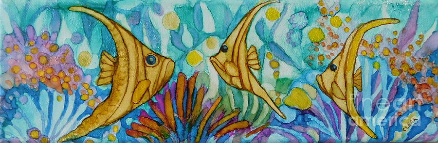 Three Fish aSwimmin Painting by Joan Clear