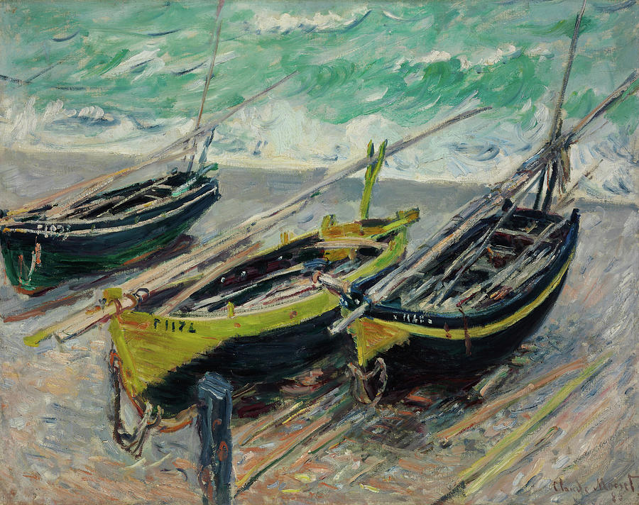 Three Fishing Boats, 1866 Painting by Claude Monet