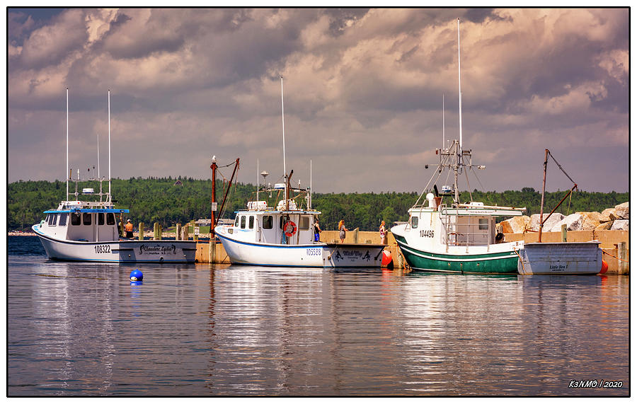 Three Fishing Boats Docked at the Wharf Photograph by Ken Morris