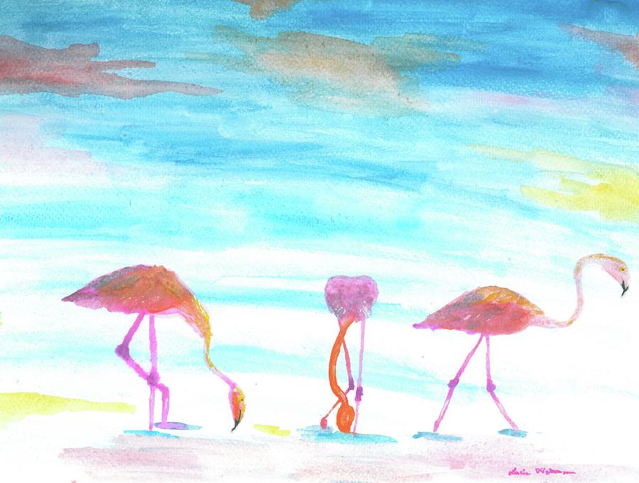 Flamingo Painting - Three flamingo amigos by Lucia Waterson