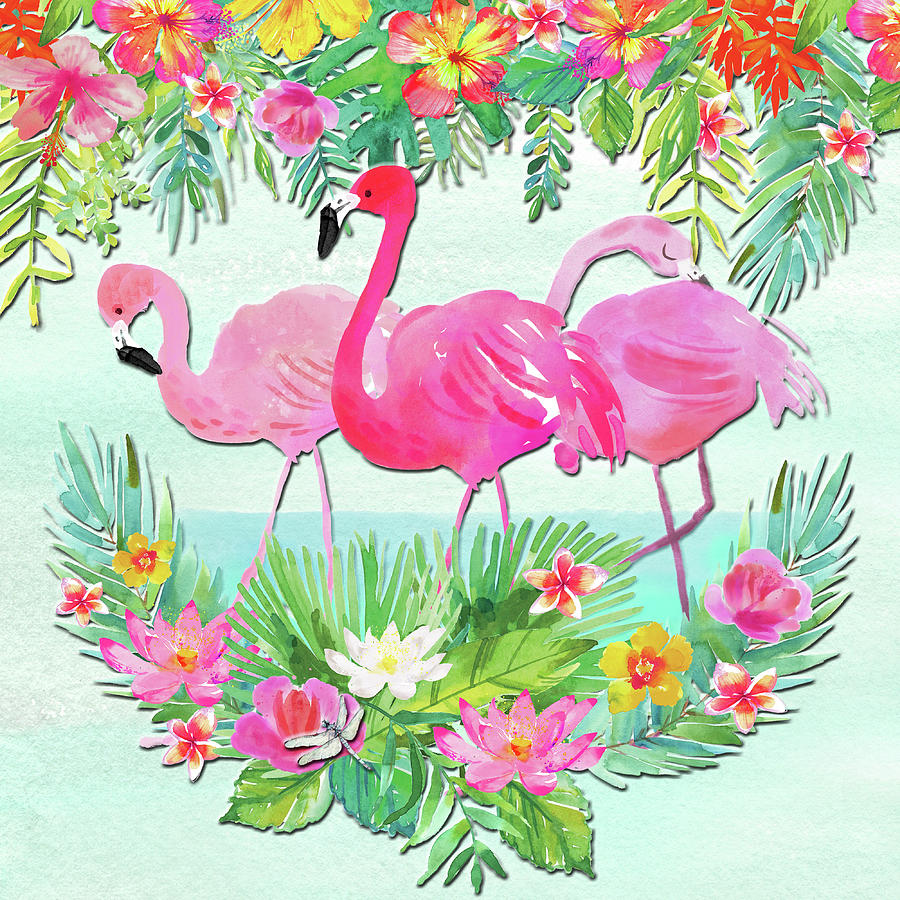 Three Flamingos In Paradise Digital Art by HH Photography of Florida