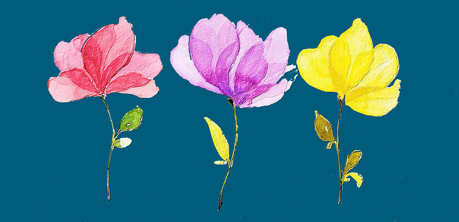 Three Flowers Floral Painting by Tony Rubino