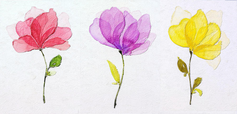 Three Flowers Painting by Tony Rubino