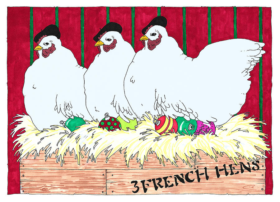 Three French Hens Drawing by Hawley Wright