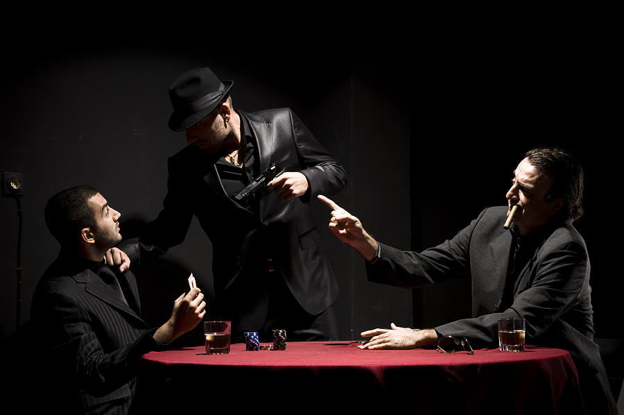 Three Gangster Men Playing Cards While Smoking and Drinking Photograph by 123foto