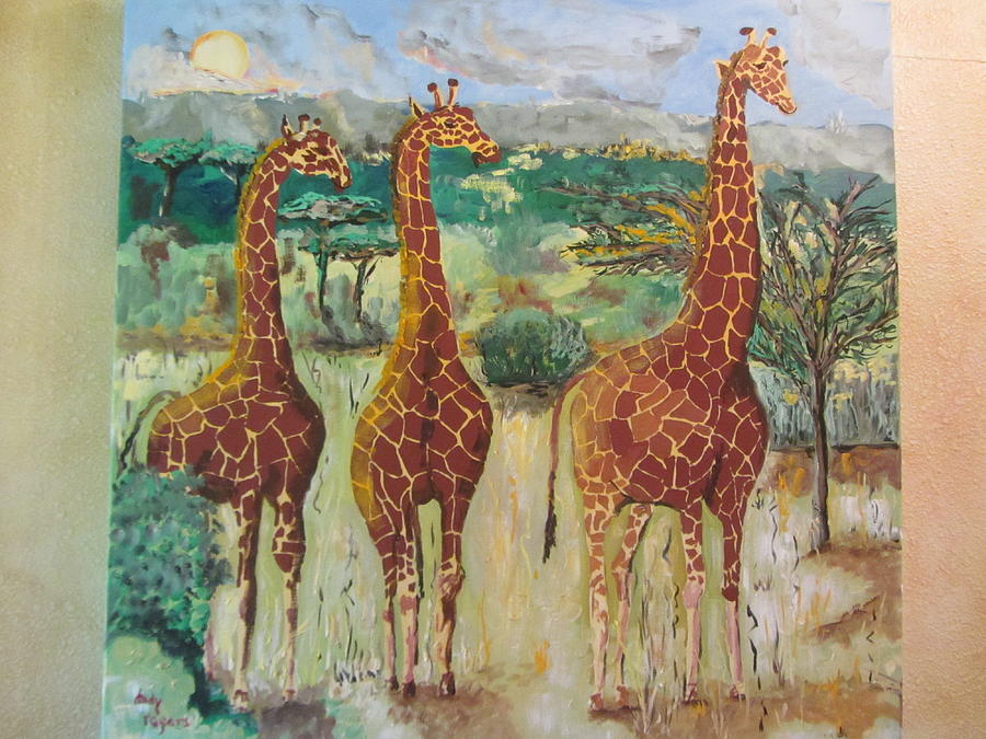 Three Giraffes Painting by Dody Rogers