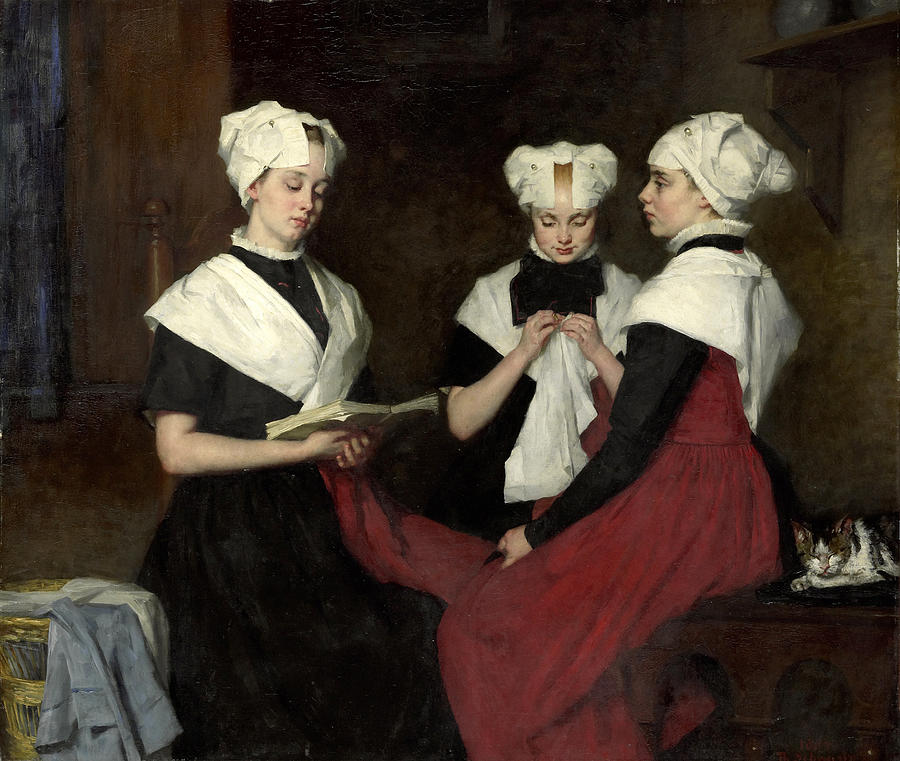 Three girls from the Amsterdam Orphanage Painting by Therese Schwartze