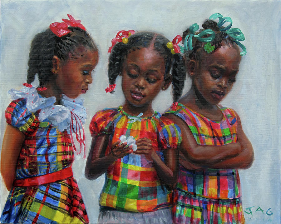 Three Girls Painting by Jonathan Guy-Gladding JAG