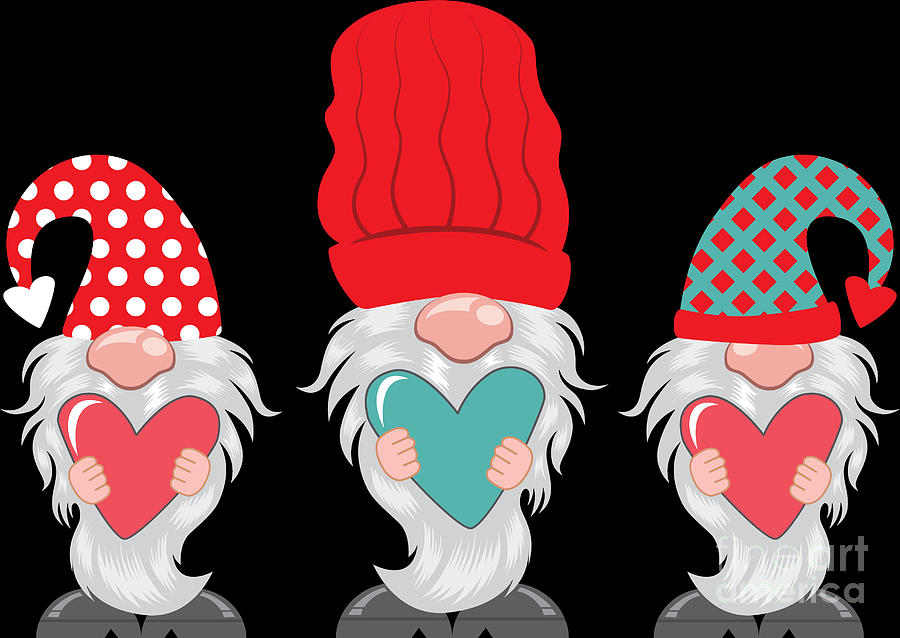 Download Three Gnomes Holding Hearts Valentines Gift Digital Art By Haselshirt