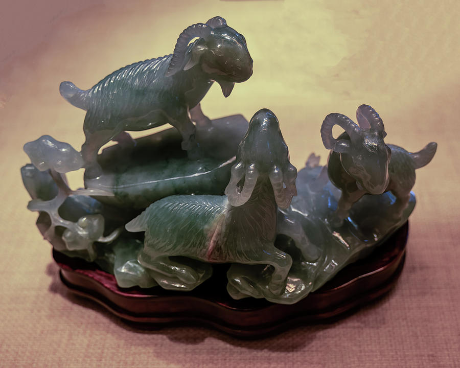 Three Goats in Celadon Jade Photograph by Flees Photos
