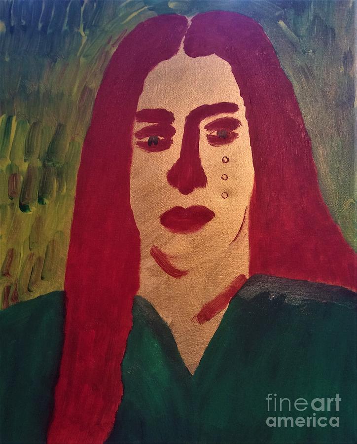 Three Golden Tears of Red Haired Young Woman sorrow sadness love Painting by Richard W Linford