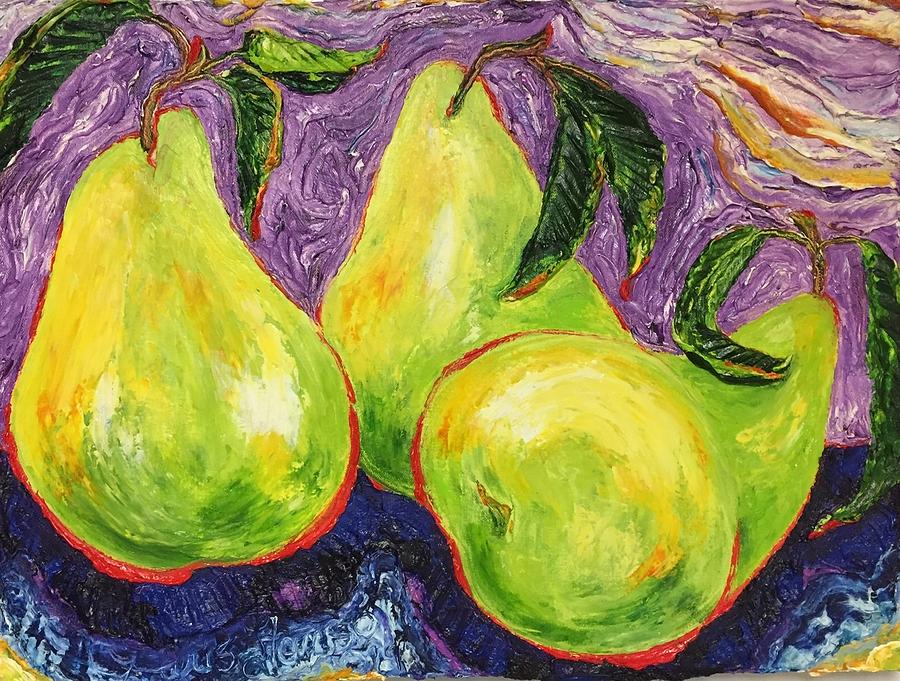 Three Green Pears Painting by Paris Wyatt Llanso
