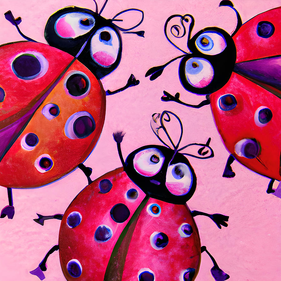 Three Happy Ladybugs Digital Art by Amalia Suruceanu
