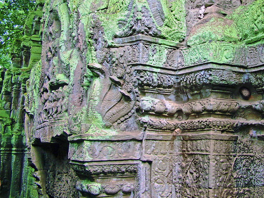 Three-headed Serpent on a Lintel in Ta Prohm in Angkor Wat Archeological Park, Cambodia Photograph by Ruth Hager