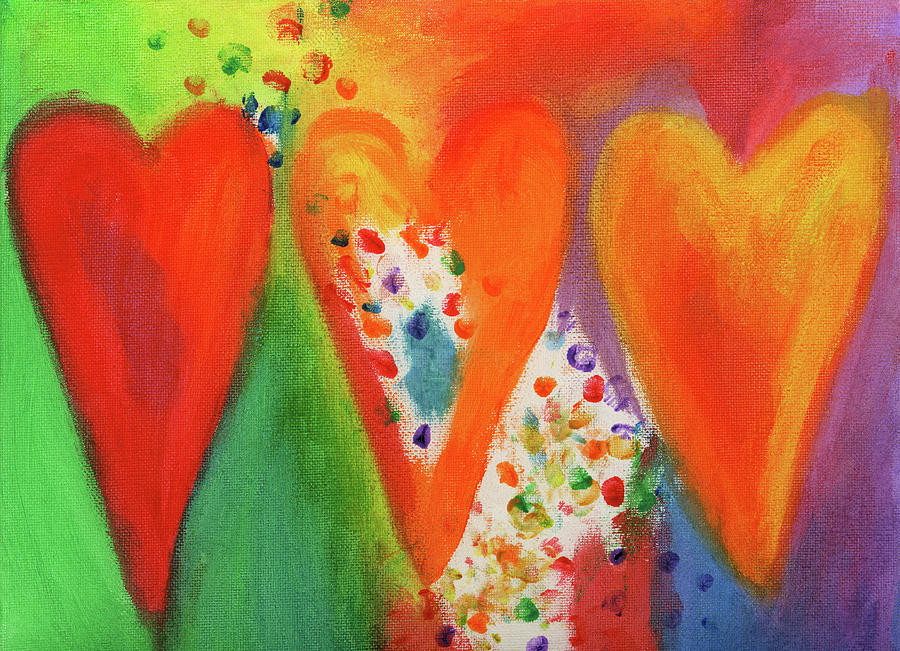 Three hearts abstract acrylic painting Painting by Karen Kaspar