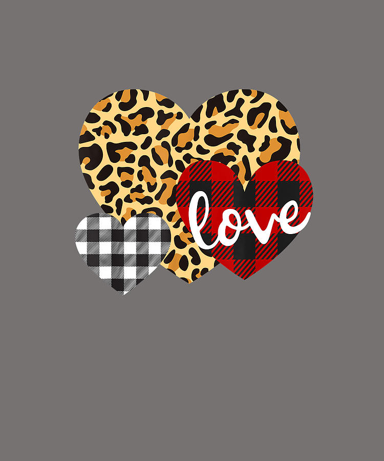 Three Hearts Leopard Buffalo Plaid for Women Valentine_s Day T-Shirt Bath  Towel by Julie Hurst - Pixels