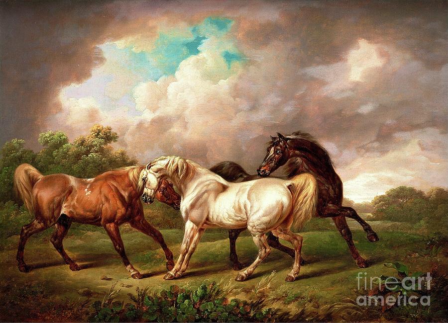 Three Horses in a Stormy Landscape Painting by The James Roney Collection