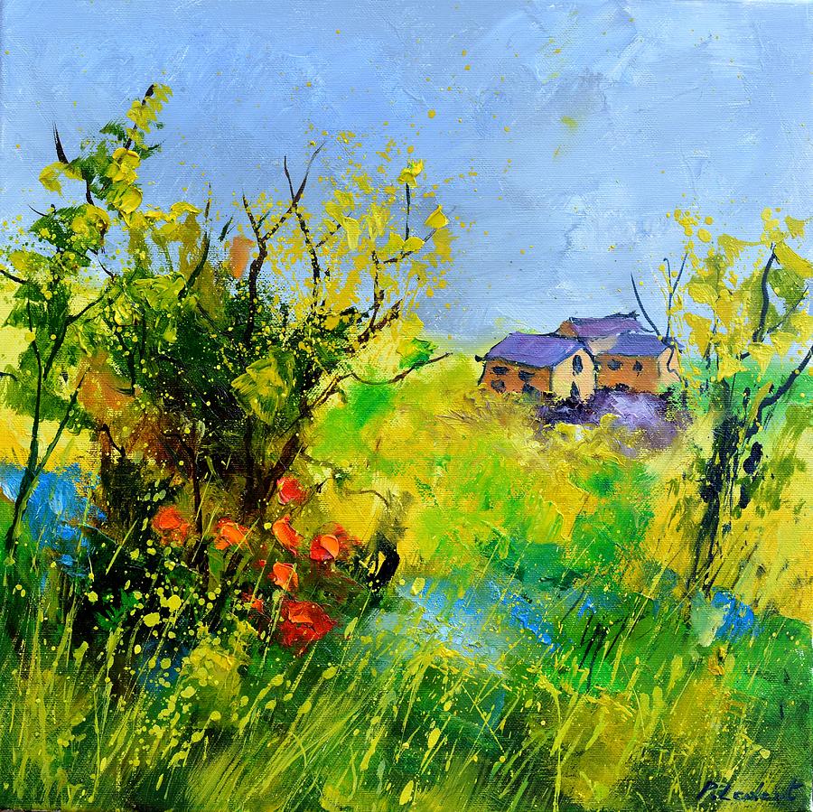 Three houses in the countryside Painting by Pol Ledent