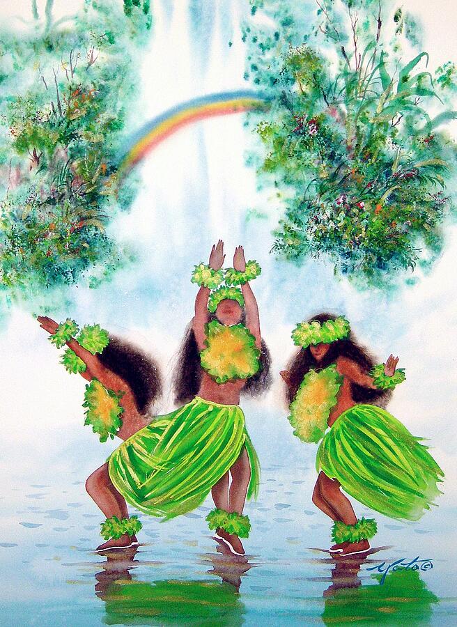 HULA DANCE, Three Hula dancers Painting by John YATO